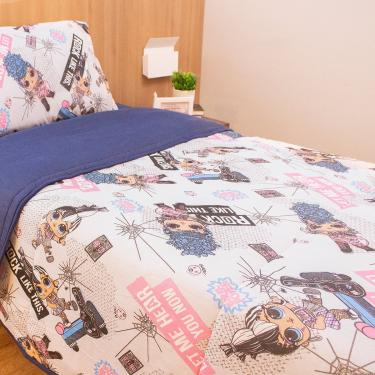 Imagem de Edredom Solteiro Portallar Malha Misto 70% Algodão e 30% Poliéster  L.O.L Rock N Roll 150mx220m Azul