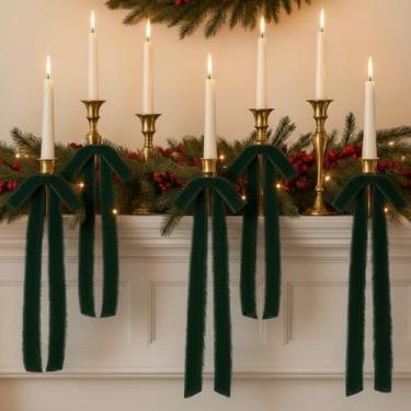 Imagem de Mindsoft 12 peças de laços de Natal de veludo 18 cm x 39,9 cm grande borda crua pré-amarrada laço artesanal vintage franja fita castiçal arco rústico artesanato para árvore de Natal decoração de