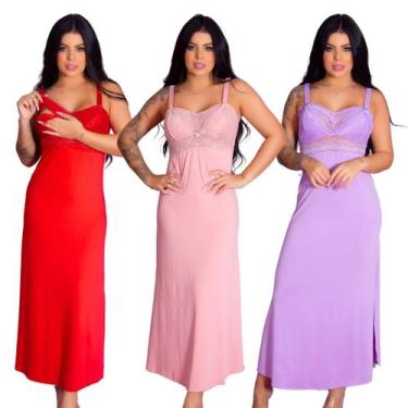 Imagem de Kit 3 Camisolas Longas Amamentação Gestante Recorte Lateral Maternidad