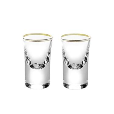 Imagem de Sihanoukville 6 peças de copos elegantes de cristal de 10 ml com flocos de ouro 24K - copos premium para uísque, tequila, vodka e festa de bar (2 peças de contorno dourado)