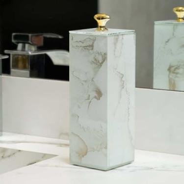 Imagem de Porta ESCOVA DE DENTE de vidro- EFEITO MÁRMORE (Branco com Dourado)