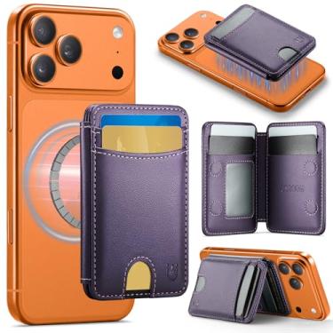 Imagem de Usroom Carteira Magsafe com porta-cartões magnéticos com bloqueio de RFID, carteira de couro PU com ímã forte compatível com telefones e capas Magsafe para iPhone 17/16/15/14/13/12/Pro/Max/Plus, roxo