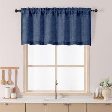Imagem de Chyhomenyc Cortinas de cozinha azul marinho 61 cm de comprimento, filtro de luz de linho sintético texturizado pequena meia janela cortina de café, cortinas curtas para armário e banheiro, 1 painel