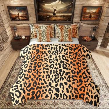 Imagem de Erosebridal Jogo de cama casal com estampa de leopardo, pele de guepardo, 7 peças, lençol tribal com manchas marrons, para quarto de crianças, adolescentes, mulheres, quarto de crianças, adolescentes