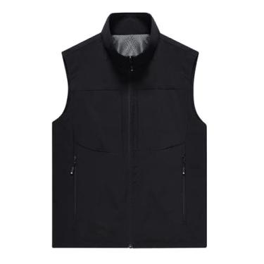 Imagem de Colete De Pesca Casual Sem Mangas, Colete Utilitário Para Homem Para Atividades Ao Ar Livre Com Fecho Bolso De Rede Respirável Caminhada, Casaco À Prova Vento Água, Câmara, Campismo(Black,S)