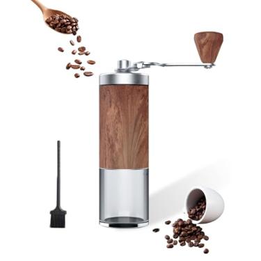Imagem de Moedor de café manual com acabamento em grão de madeira - Compacto 5 rebarbas cônicas predefinidas, capacidade de 30 g para todos os métodos de preparação e viagem