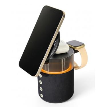 Imagem de Carregador Sem Fio 5 em 1 Mag-Safe, Base de Carregamento com Alto-falante Bluetooth, Luz LED Noturna, 15W, para iPhone, Apple Watch, AirPods