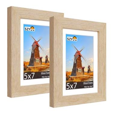 Imagem de SZYUU Conjunto de 2 porta-retratos 12 x 17 com vidro verdadeiro, resistente a arranhões, fácil de montar para exibição de parede ou mesa, decoração de escritório em casa (carvalho natural)
