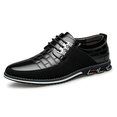Imagem de Sapato social masculino de couro premium, confortável, casual, Oxford, moderno, mocassim macio, para escritório, trabalho, caminhada, dirigir, Preto, 9 Wide