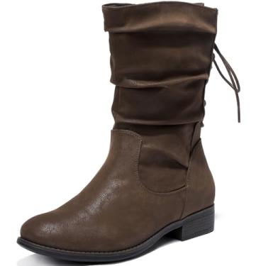 Imagem de Luoika Botas femininas de cano curto de largura larga - Botas curtas pretas e marrons com bloco de salto baixo com zíper lateral., Brownpu 205, 9 X-Wide