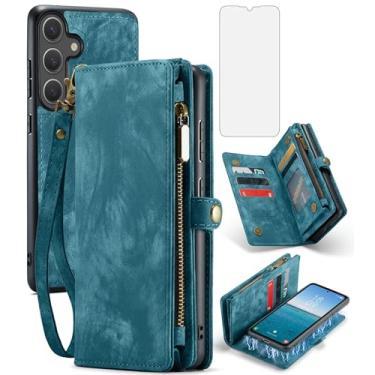 Imagem de Asuwish Capa de celular para Samsung Galaxy S25 FE 5G com zíper carteira magnética destacável com protetor de tela de vidro temperado e suporte de cartão flip de couro PU celular S 25 EF S25FE 25S