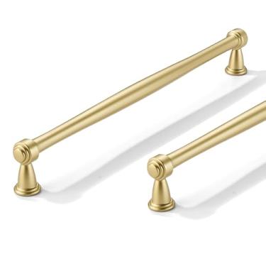 Imagem de CABDM Pacote com 2 puxadores de armário de 10 polegadas (256 mm) de centro a centro de ouro antigo para armários armários sólidos puxadores de gaveta resistentes cômodos cozinhas quartos