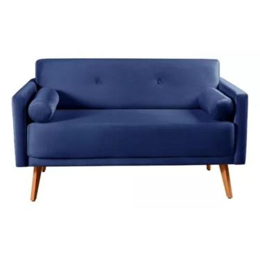 Imagem de Sofá 2 Lugares Luma Suede Azul Marinho Com Pés Em Madeira 1,40m