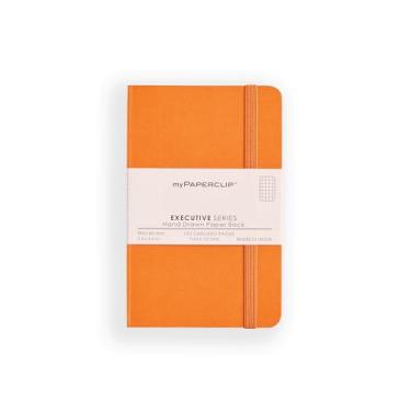 Imagem de myPAPERCLIP Caderno de xadrez pequeno da série executiva/grade quadrada | 192 páginas, 68 g/m2, capa macia, tamanho pequeno (8,9 x 14 cm) | Tela plana | Marcador de página e fecho elástico | Laranja