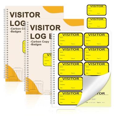 Imagem de Pacote com 2 crachás de visitante registro de registro com cópia de carbono adesivos de visitante tamanho carta livro de registro de visitantes protegendo páginas de privacidade encadernado em espiral