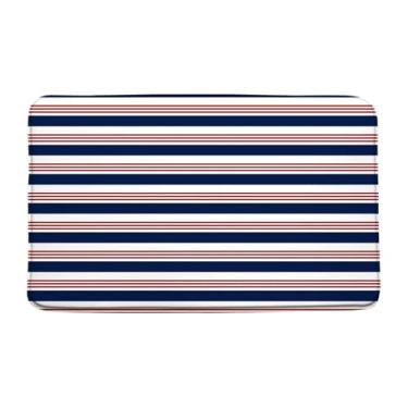 Imagem de LAEDCIITI Tapete de banho listrado azul marinho, vermelho, branco, moderno, abstrato, geométrico, náutico, clássico, minimalista, tapete de banho, capacho absorvente, quarto, cozinha, vaso sanitário