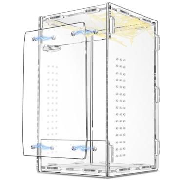 Imagem de Gabinete de aranha saltadora, terrário magnético à prova de fuga de 10 x 12 x 20 cm com telhado de proteção de teia, design sem lacunas para Phidippus Regius/Audax, habitat de acrílico transparente