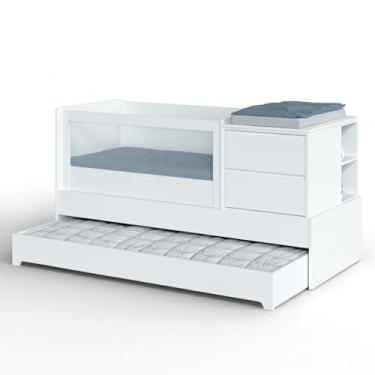 Imagem de Berço Multifuncional Sol e Mar 7 em 1 Divicar com Cômoda Acoplada, Cama Auxiliar, Escrivaninha e Sistema Antirrefluxo Pneumático em MDF com Acabamento Laqueado UV (Branco)