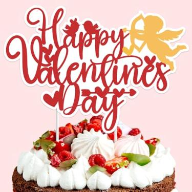 Imagem de Topo de bolo Happy Valentine's Day - 1 peça de decoração de bolo "Feliz Dia dos Namorados", suprimentos de festa com tema doce amor para aniversário, casamento e celebrações românticas
