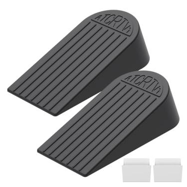Imagem de Rolhas de porta extra grandes de borracha – Pacote com 2 cunhas pretas de 4 cm para a parte inferior das batentes de porta, batente de porta para portas resistentes para comercial e casa com suporte