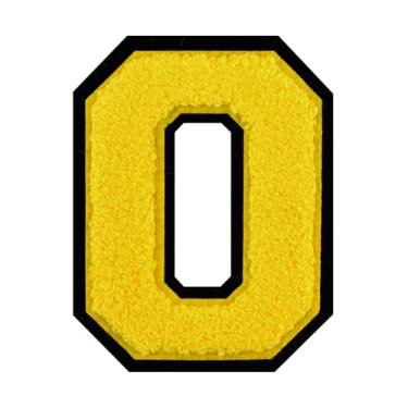 Imagem de 1 PÇ Patch de letra de chenille amarelo de 11,4 cm com borda preta – Remendos do alfabeto para roupas, jaquetas, mochilas, chapéus para decoração personalizada, nome personalizado e artesanato. (O)