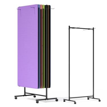 Imagem de lesolar Carrinho de tapete de ioga com rodas, 40 tapetes de grande capacidade para ioga, suporte de tapete de ioga para pendurar, carrinho de rodinhas para casa, academia, clube de fitness, estúdio