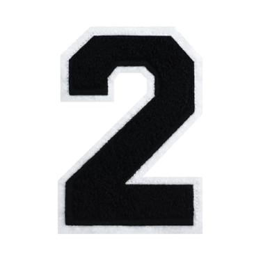 Imagem de 1 peça de patch de número de chenille preto de 11,4 cm com borda branca – Remendos do alfabeto para roupas, jaquetas, mochilas, chapéus para decoração personalizada, nome personalizado e artesanato