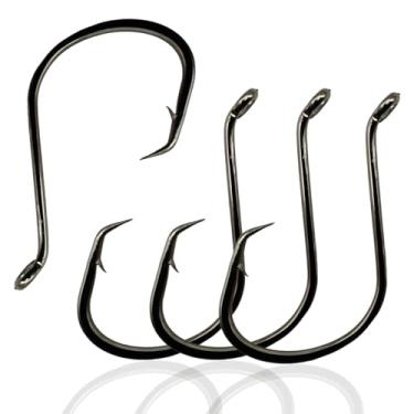 Imagem de Anzóis de pesca, anzóis circulares, 2 ganchos circulares fortes, aço de alto carbono para pesca em água salgada, pacote com 50/25 (5/0_50 peças)