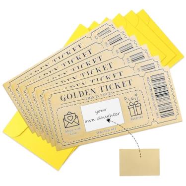 Imagem de DOPENSPI 6 peças de bilhetes dourados, 6 peças de raspadinhas douradas com envelope presente surpresa para revelar cartão de bilhete de raspar para aniversário, casamento, bilhete de show, voucher de