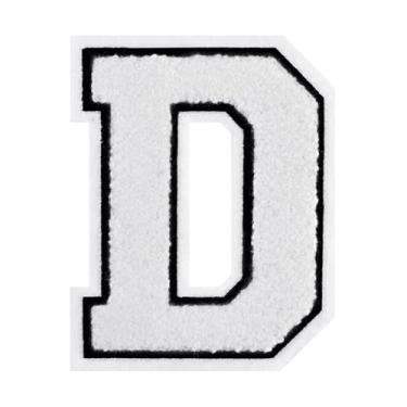 Imagem de 1 PÇ Patch de letra de chenille de ferro branco de 11,4 cm com borda preta – Remendos do alfabeto para roupas, jaquetas, mochilas, chapéus para decoração personalizada, nome personalizado e artesanato