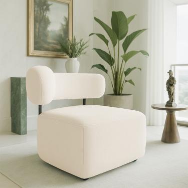 Imagem de Poltrona Decorativa Orgânica Mariana Bouclê Ferro Preto Cor Bege