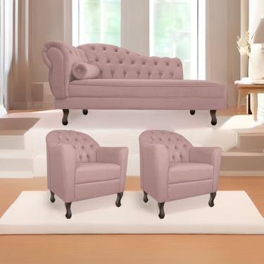 Imagem de Kit Diva Recamier Diana 130cm Lado Direito e 02 Poltronas Julia Linho Rosê