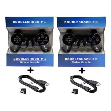 Imagem de 2X Kit 2 Controle Joystick Sem Fio Para Ps3 + Cabo Carregado