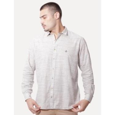 Imagem de Camisa Dudalina Masculina Slim Slub Cotton Xadrez Off-White-Masculino