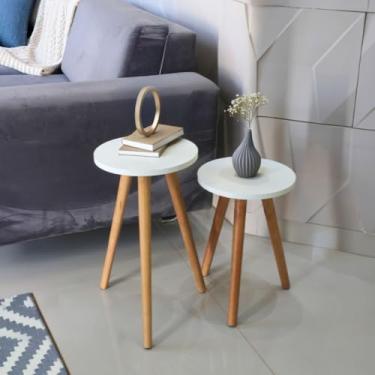Imagem de Kelan Kit 2 Mesas Laterais Redondas Pé Palito, diâmetro 29 cm, alturas 30 e 40 cm, Pint...