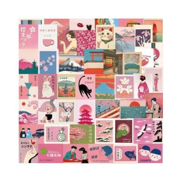 Imagem de Adesivos Vintage Japoneses Rosa 50PCS Decalques De Vinil Para Telefone