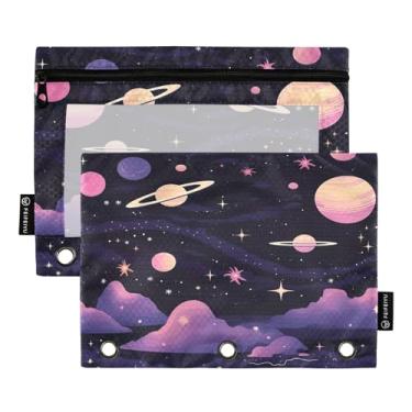 Imagem de Wassud Design de ilustração de astronomia (3) 2 pacotes de pastas de fichário com 3 furos de bolso, organizador de fichários para casa, escritório