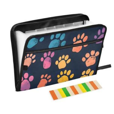 Imagem de CEBUGI Pasta expansível de 13 bolsos, impermeável, sanfonada, organizador de arquivos com etiquetas tamanho A4, organizador de documentos de papel para escola, material de escritório, pegadas de