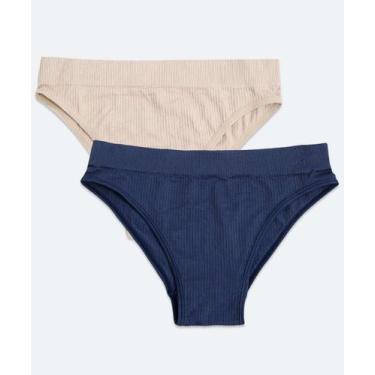 Imagem de Kit 2 Calcinhas Biquíni Canelada DelRio-99089, P, Azul, Bege