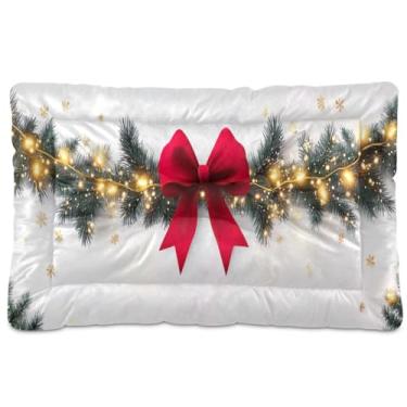 Imagem de Wassud Guirlanda de Natal, arco vermelho, cama grande para cães, tapete lavável para animais de estimação, cama de gato para dormir, viagens, 91 x 61 cm