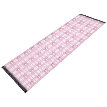 Imagem de Burbuja Tapete de corredor xadrez com laços cor-de-rosa 6 x 15 cm, antiderrapante, de linho, lavável, para cozinha, entrada, corredor, tapete de chão, não cai e aceita animais de estimação
