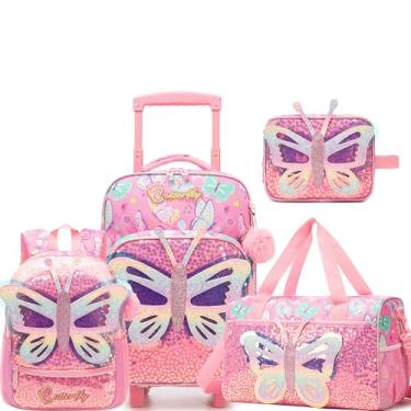Imagem de Homskiii Conjuntos de bagagem infantil com rodas para meninas malas macias de viagem 40,6 cm Mala de transporte aprovada por companhias aéreas, 01 borboleta, 16inch