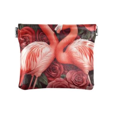 Imagem de Burbuja Flamingo Roses Squeeze Bolsa feminina de couro, portátil, mini porta-moedas, batom, organizador de cosméticos