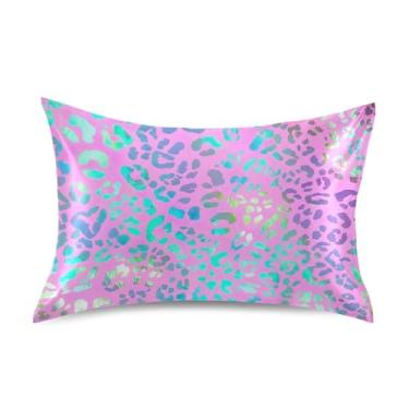 Imagem de Almofadas padrão de leopardo pastel rosa king queen fronhas de cetim legais refrescantes macias para cama king size 101,6 cm x 50,8 cm