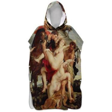 Imagem de Joisal Poncho de surfe para trocador adulto toalha de banho com capuz absorvente masculino feminino poncho com capuz arte barroca impressão de filhas