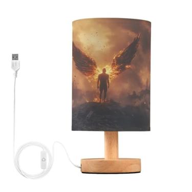 Imagem de Joisal Luminária de mesa lateral Angel in Fiery Landscape com abajur de linho, luz de quarto