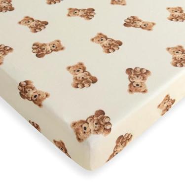 Imagem de LifeTree Lençóis de berço unissex – lençol de musselina para berço, 70% viscose de bambu e 30% algodão, serve para miniberço, pacote e brinquedo de brincar, urso, 66 cm x 96,5 cm
