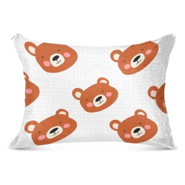 Imagem de Capa de almofada decorativa com zíper rosa com estampa de ursos de desenho fofo King Queen tamanho padrão fronha fofa para cama de estar em casa, tamanho Queen, 50,8 cm x 76,2 cm