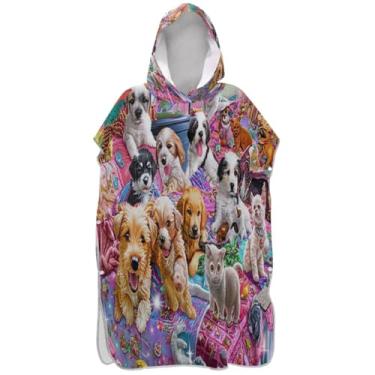 Imagem de Joisal Poncho de surf colorido e fofo para cachorros, para adultos, trocador de roupão, secagem rápida, poncho masculino e feminino, com capuz, toalhas de banho com capuz