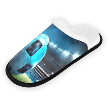 Imagem de Joisal Chinelos femininos de estilo mecânico para dormitório, chinelos femininos leves de viagem com bolsa de armazenamento, Bola de futebol com estádio brilhante, 9-12 US Women/9-12 US Men